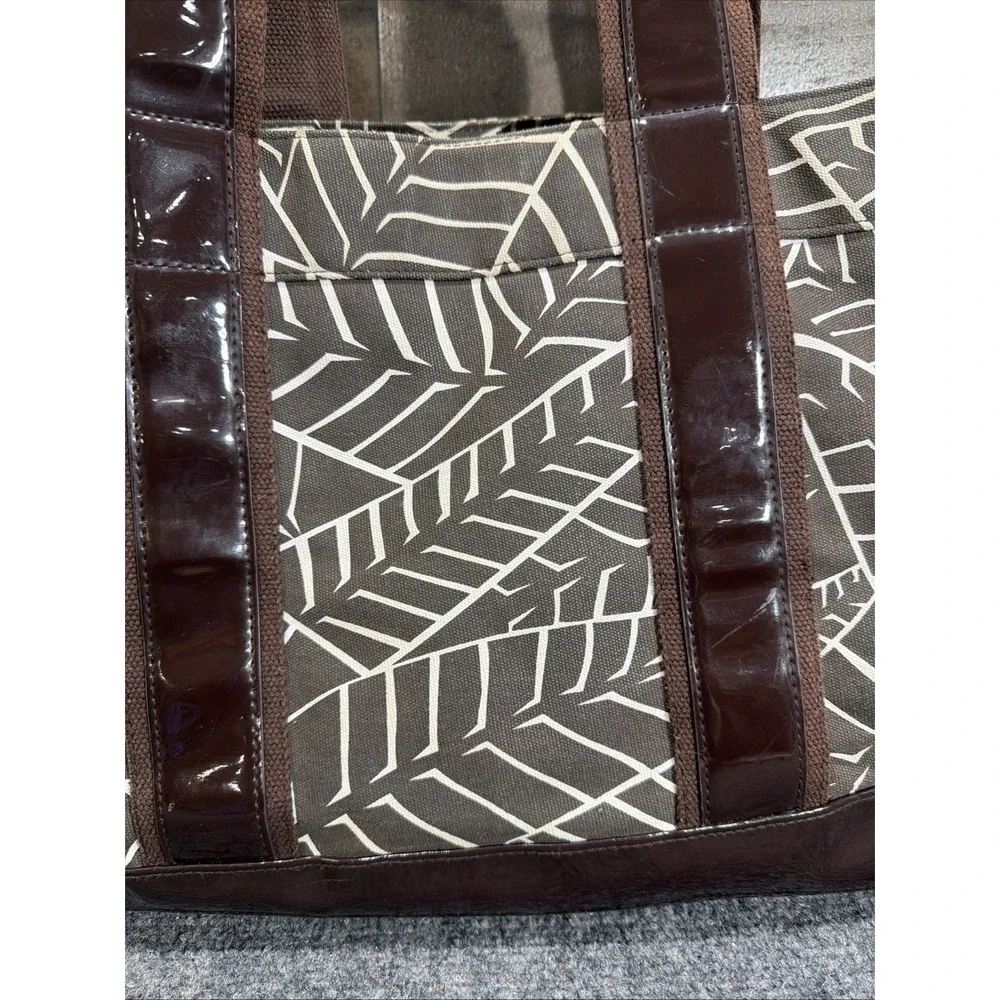 Tory Burch Tote Bag Purse Shoulder Bag Brown Jungle Print Canvas